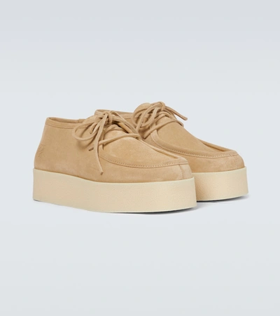 Shop Loewe Wedge Lace-up Shoes In Beige