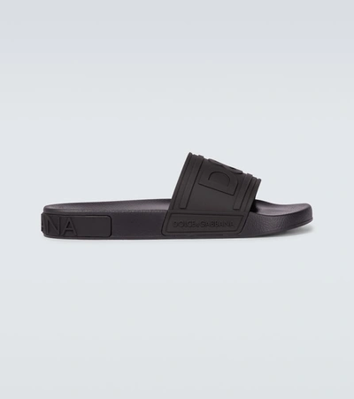 Shop Dolce & Gabbana Logo Rubber Slides In Black