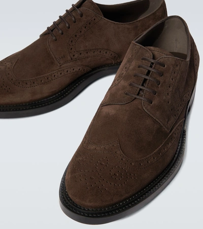 Shop Tod's Suede Derby Shoes In Brown