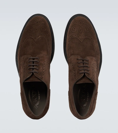 Shop Tod's Suede Derby Shoes In Brown