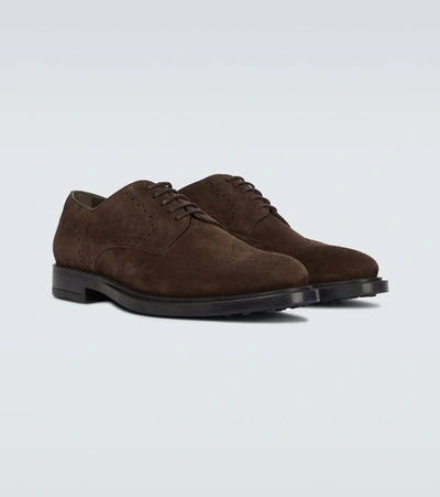 Shop Tod's Suede Derby Shoes In Brown