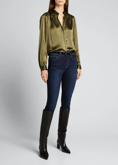 Shop L Agence Bianca Silk Charmeuse Button-down Blouse In Ivy Green