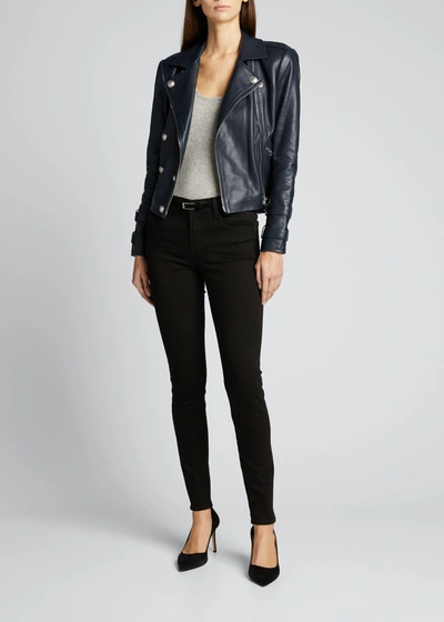 Shop L Agence Billie Belted Leather Jacket In Midnight