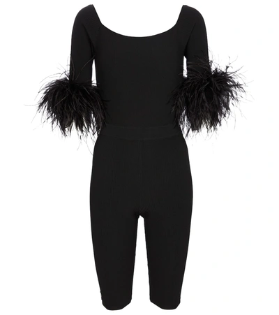 Shop Saint Laurent Feather-trimmed Jumpsuit In Black