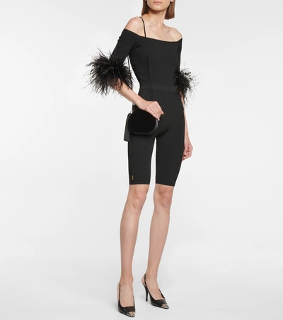 Shop Saint Laurent Feather-trimmed Jumpsuit In Black