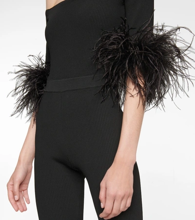 Shop Saint Laurent Feather-trimmed Jumpsuit In Black