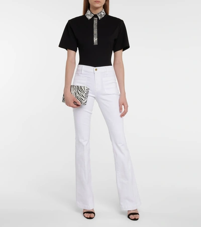 Shop Frame Le Bardot High-rise Flared Jeans In White