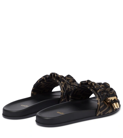 Shop Fendi Ff Vertigo Satin Slides In Black