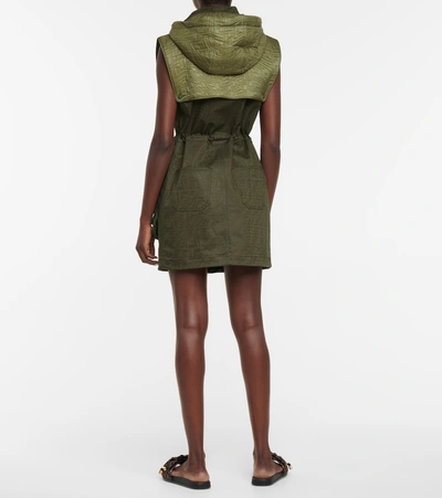 Shop Fendi Hooded Stretch-cotton Twill Minidress In Green