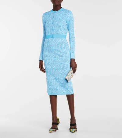 Shop Fendi Ff Vertigo Knit Midi Skirt In Blue