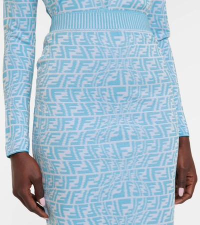 Shop Fendi Ff Vertigo Knit Midi Skirt In Blue