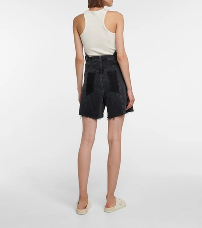 Shop Agolde Pieced Angled Denim Shorts In Blue