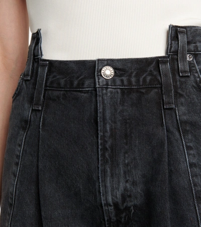 Shop Agolde Pieced Angled Denim Shorts In Blue