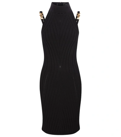 Shop Versace Medusa Ribbed-knit Minidress In Black