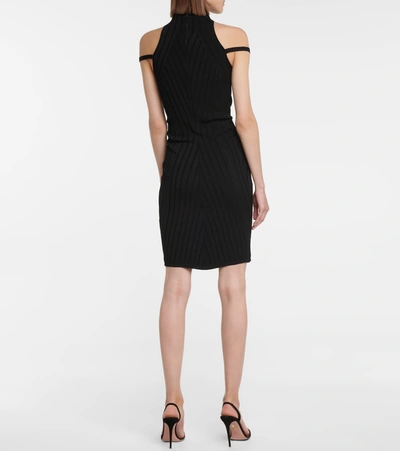 Shop Versace Medusa Ribbed-knit Minidress In Black