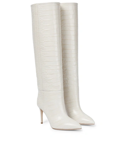 Shop Paris Texas Croc-effect Leather Knee-high Boots In White