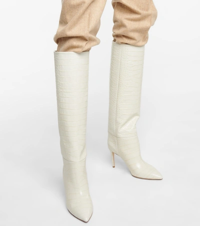 Shop Paris Texas Croc-effect Leather Knee-high Boots In White