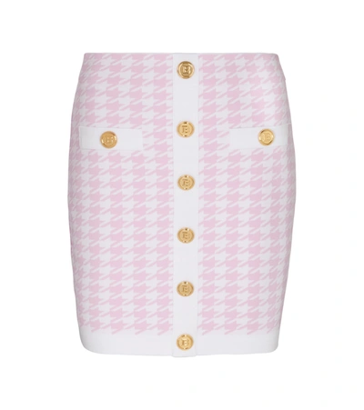 Shop Balmain Houndstooth Jacquard Knit Miniskirt In Pink