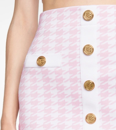 Shop Balmain Houndstooth Jacquard Knit Miniskirt In Pink