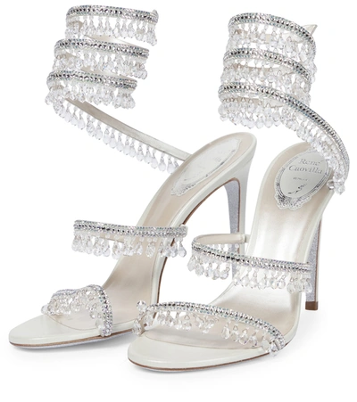 Shop René Caovilla Chandelier Embellished Leather Sandals In Silver