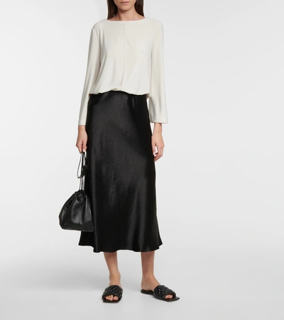 Shop Max Mara Leisure Alessio Satin Midi Skirt In Black