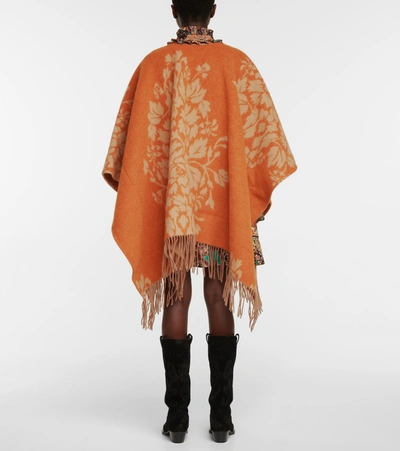 Shop Etro Floral Wool-blend Shawl In Orange