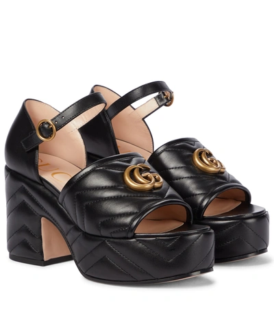 Shop Gucci Matelassé Leather Platform Sandals In Black