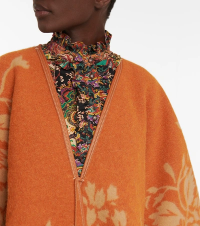 Shop Etro Floral Wool-blend Shawl In Orange