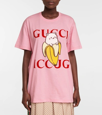 Shop Gucci X Banaya Printed Cotton Jersey T-shirt In Pink