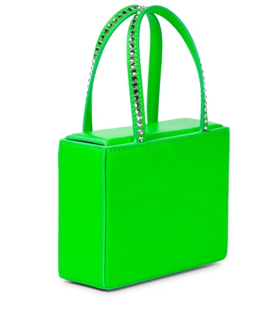 Shop Amina Muaddi Gilda Super Mini Embellished Leather Tote In Green