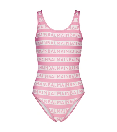 Shop Balmain Logo Swimsuit In Pink