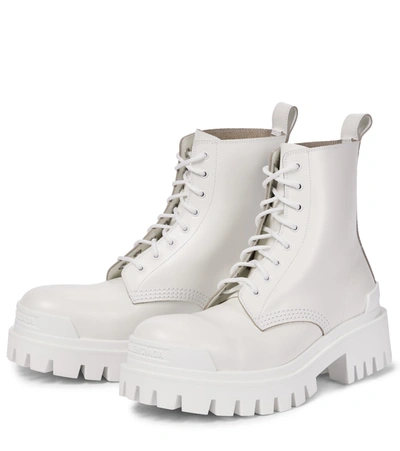 Shop Balenciaga Strike Leather Combat Boots In White