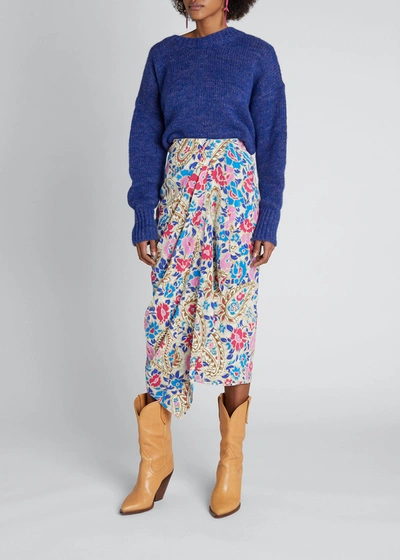 Shop Isabel Marant Draped Wrap Silk Midi Skirt In Multicolor