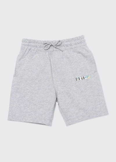 Shop Kenzo Boy's Logo Bermuda Shorts In Light Marl Grey