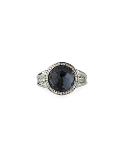 Shop Ippolita Mini Ring In Sterling Silver With Diamonds In Hematite/diam