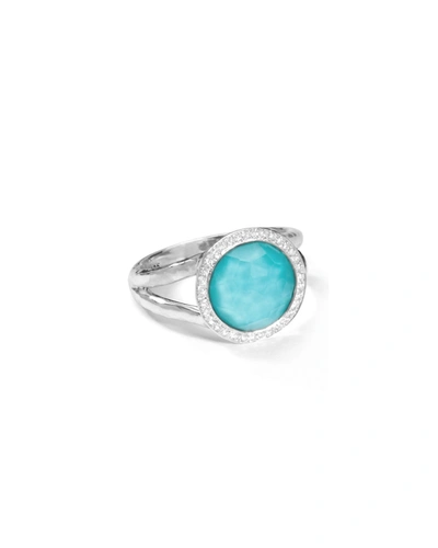 Shop Ippolita Mini Ring In Sterling Silver With Diamonds In Turq/diamond