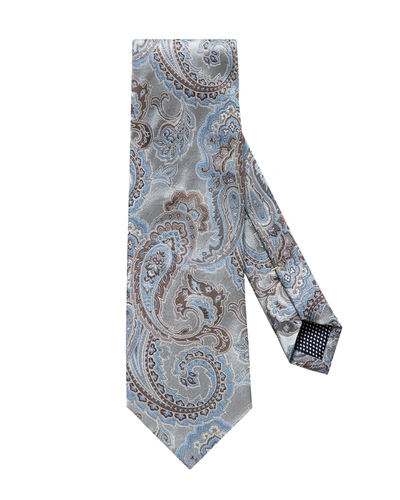 Shop Eton Paisley Silk Tie In Silver