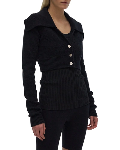 Shop Helmut Lang Cropped Cotton-wool Cardigan In Blk