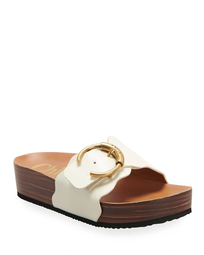 Shop Chloé Lauren Buckle Slide Sandals In 119 Natural White