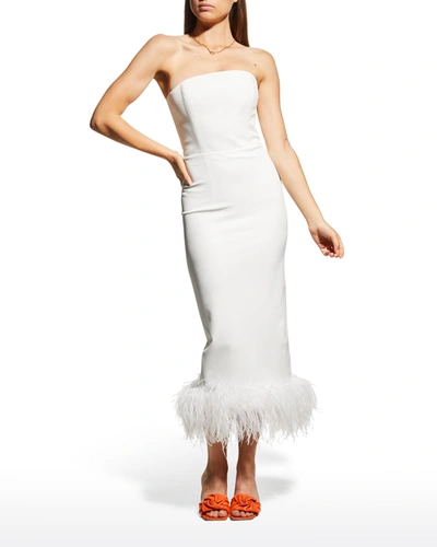 Shop 16arlington Minelli Strapless Midi Corset Dress W/ Feather Trim In White