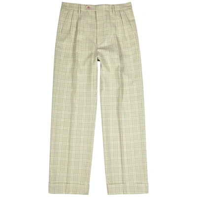 Shop Gucci Checked Straight-leg Wool-blend Trousers, Trousers, Mint