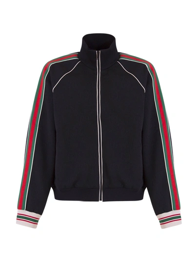Gucci Web-stripe Gg-jacquard Zipped Jersey Track Jacket In Black 