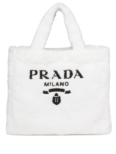 Shop Prada Logo-print Terry-cloth Tote Bag In Nero