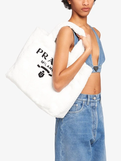 Shop Prada Logo-print Terry-cloth Tote Bag In Nero