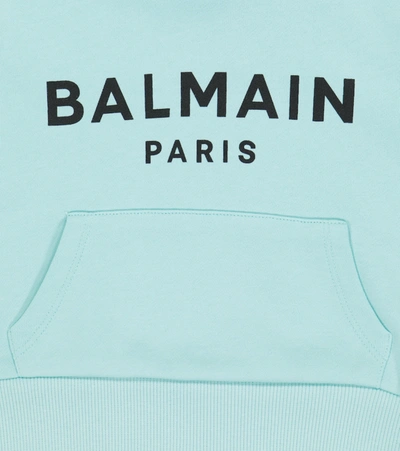 Shop Balmain Logo Cropped Cotton Hoodie In 蓝色