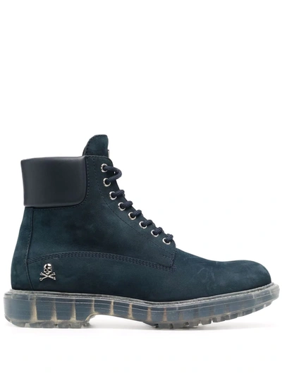 Shop Philipp Plein Nabuk Lace-up Leather Boots In Blau