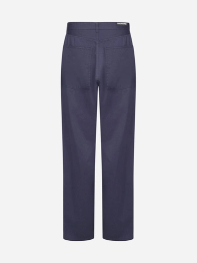 Shop Balenciaga Cotton Baggy Trousers In Dark Navy