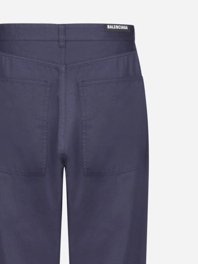 Shop Balenciaga Cotton Baggy Trousers In Dark Navy