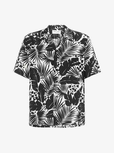 Shop Saint Laurent Tropical Print Silk Shirt