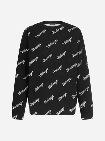 Shop Balenciaga All-over Logo Wool Sweater